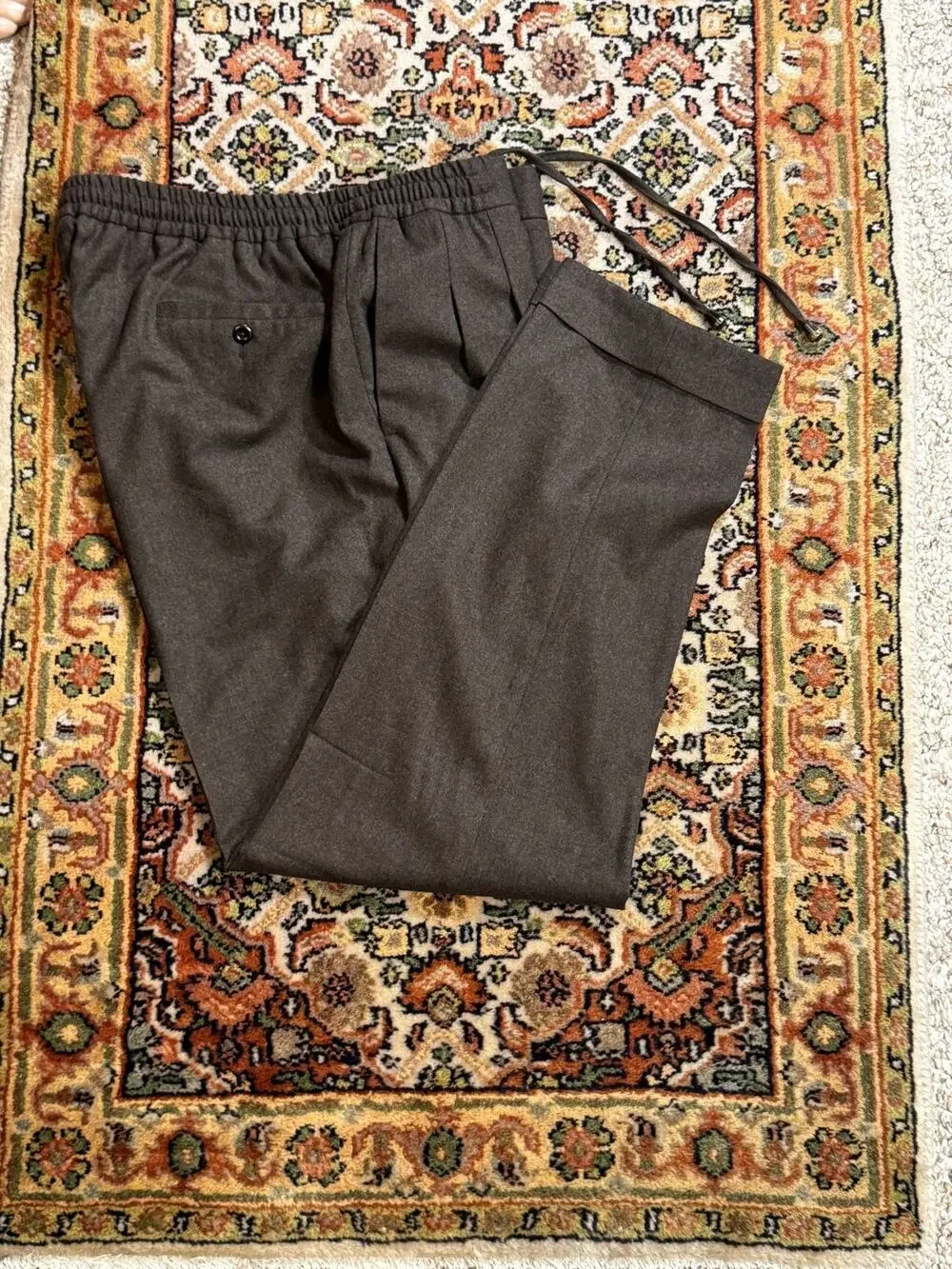 Rubinacci Napoli Pleated Brown Flannel Wool Trousers Drawstring 36x30 56IT
